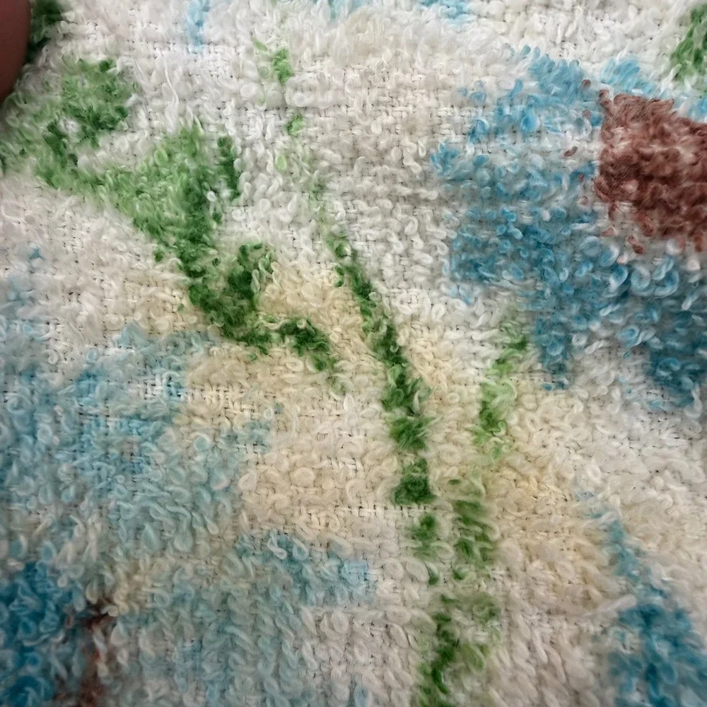Vintage Terry Cloth Towel Half Apron Blue‎ Floral Pocket Handmade Retro Kitchen